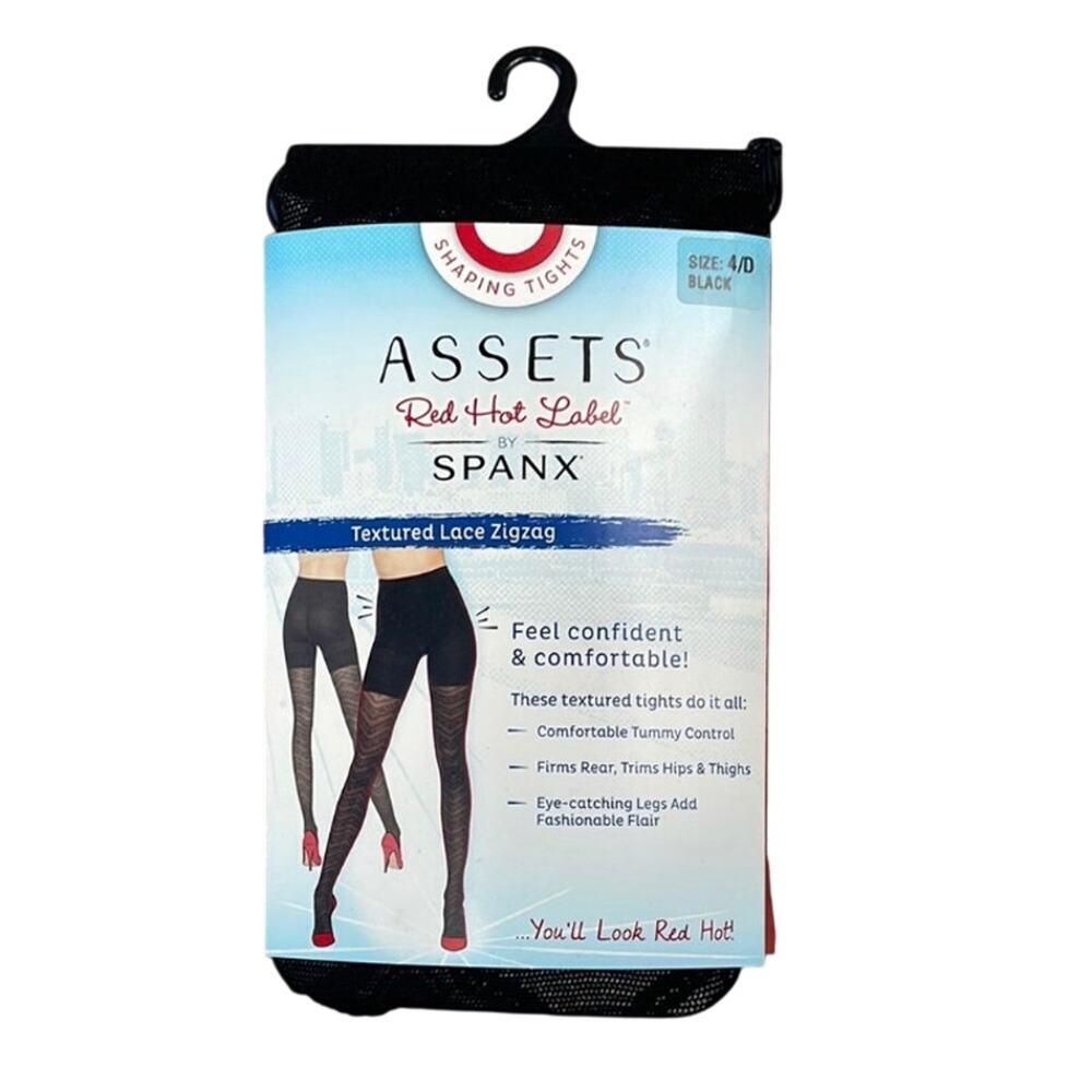 SPANX  Assets Red Hot Label Textured Lace Zigzag Tights Size 4/D Black